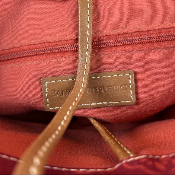 Banana Republic Tote Bag Maroon Canvas Leather Straps & Corners Retro Mandala - Picture 11 of 16